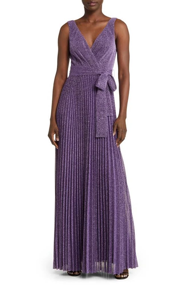 Lulus Going for Glitz Metallic Pleated Column Gown in Purple at Nordstrom, Size Small