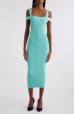 Balmain Double Strap Mixed Stitch Midi Sweater Dress Mint at Nordstrom, Us