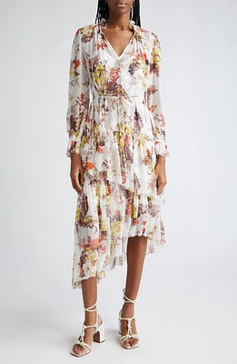 Zimmermann Matchmaker Floral Print Long Sleeve Tiered Dress Ivory Tropical at Nordstrom,