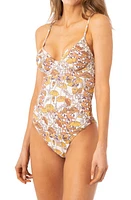 Maaji Debora Antique Botanical Reversible One-Piece Swimsuit in Beige at Nordstrom, Size Small