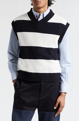 Thom Browne Rugby Stripe Oversize Sweater Vest Navy at Nordstrom,