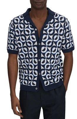 Reiss Frenchi Crochet Camp Shirt Navy at Nordstrom,