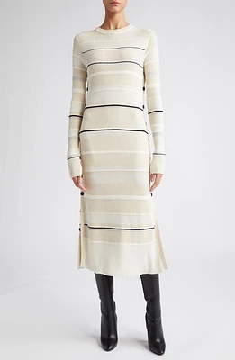 Proenza Schouler Textured Stripe Long Sleeve Midi Sweater Dress Ecru Multi at Nordstrom,