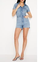 Good American Fit for Success Denim Romper Blue274 at Nordstrom,