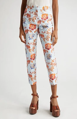 Etro Floral Jacquard Crop Cigarette Trousers Multicolour On Pale Blue at Nordstrom, Us