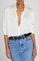 Club Monaco Silk Charmeuse Button Front Shirt Snow White/Blanc at Nordstrom,