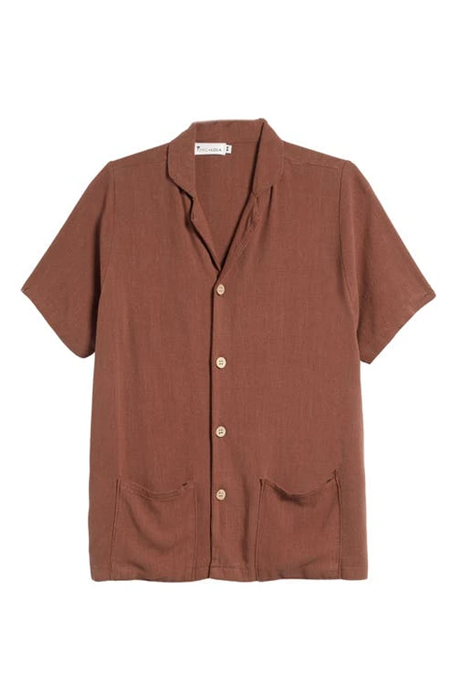 King + Lola Cotton & Linen Button-Up Shirt Brown at Nordstrom,