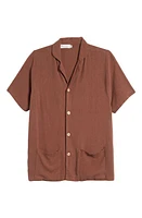 King + Lola Cotton & Linen Button-Up Shirt Brown at Nordstrom,