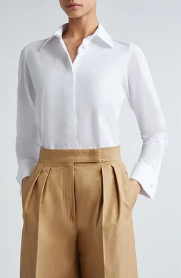 Max Mara Stretch Cotton Button-Up Shirt Optical White at Nordstrom,