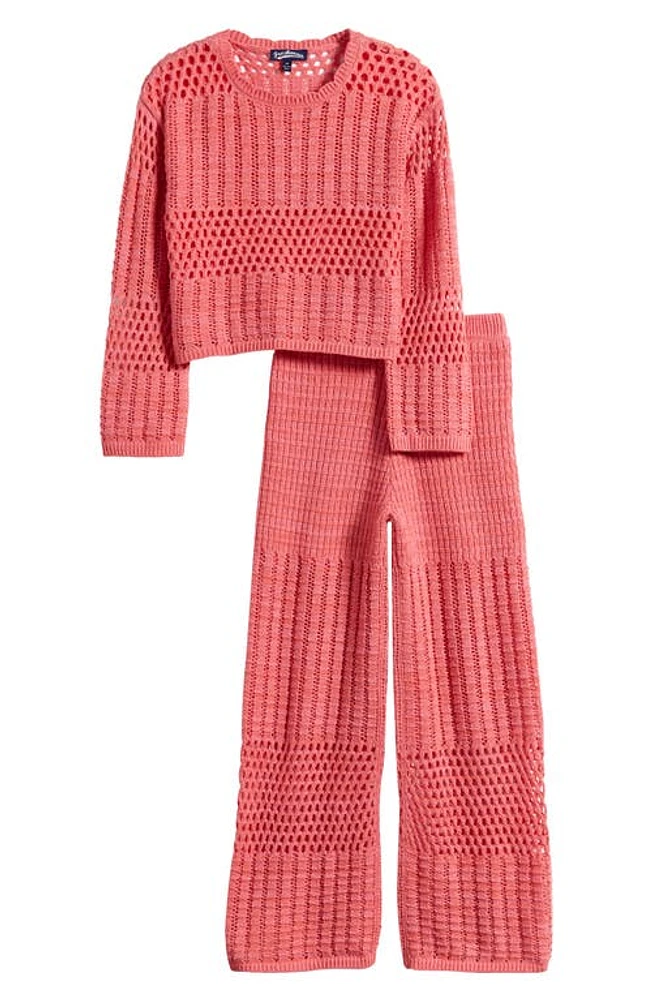 Freshman Kids' Mixed Stitch Sweater & Pants Set Coral Marl at