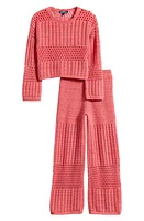 Freshman Kids' Mixed Stitch Sweater & Pants Set Coral Marl at