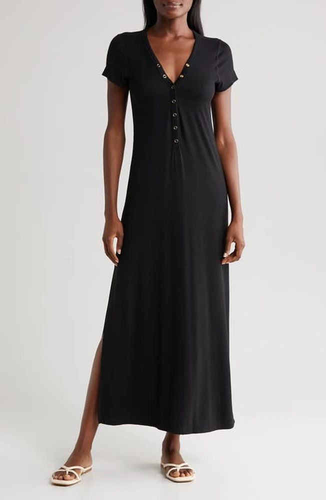 Robin Piccone Amy Rib Cover-Up Dress Black at Nordstrom,