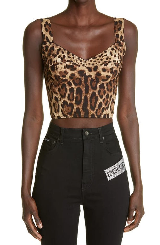 Dolce & Gabbana Leopard Print Silk Blend Charmeuse Bustier Top Light Brown at Nordstrom, Us