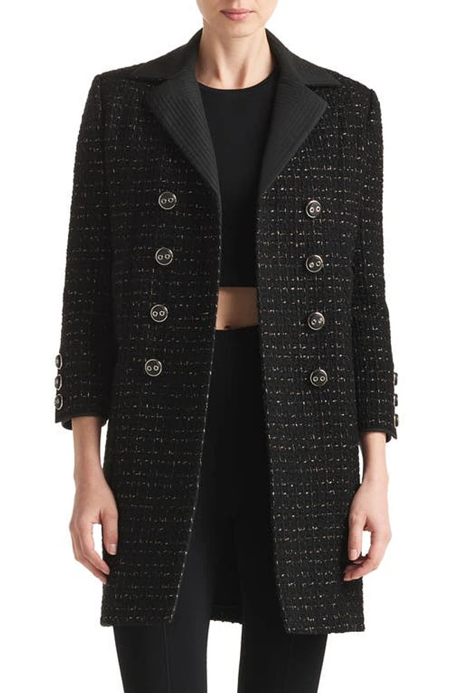 St. John Collection Double Breasted Three Quarter Sleeve Tweed Jacket in Black Multi at Nordstrom, Size 8