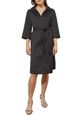 Ming Wang Stud Detail Cotton Blend Shirtdress in Black at Nordstrom, Size Large