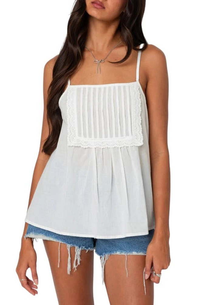 EDIKTED Eyelet Trim Pintuck Bib Camisole White at Nordstrom,