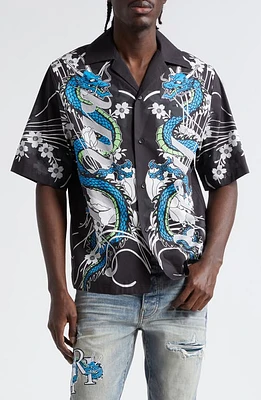 AMIRI Dragon Cotton Bowling Shirt Black at Nordstrom,