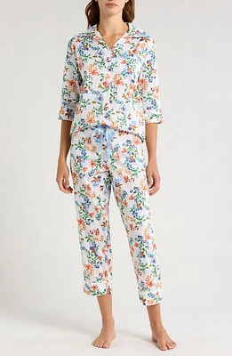 Papinelle Harper Floral Crop Cotton Sateen Pajamas White at Nordstrom,