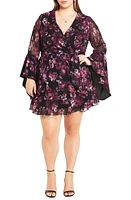 City Chic Gemma Floral Long Sleeve Wrap Dress Blurred Bud at