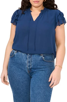 1.STATE Tie Neck Flutter Sleeve Top at Nordstrom,