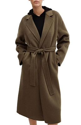 MANGO Wool Blend Wrap Coat Khaki at Nordstrom,