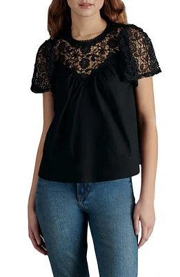 Steve Madden Fraisa Floral Lace Illusion Cotton Top Black at Nordstrom,