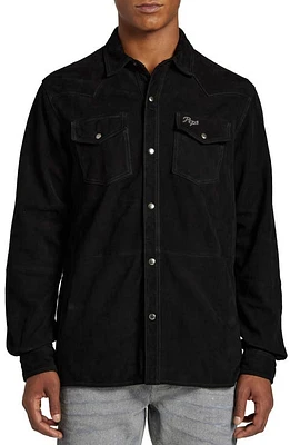 PRPS Rehab Suede Snap Front Shirt Black at Nordstrom,