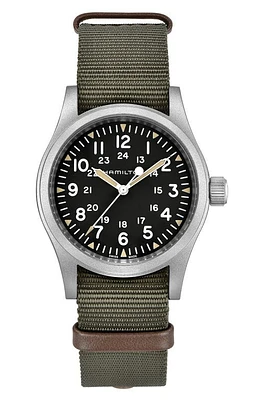 Hamilton Khaki Field Mechanical NATO Strap Watch, 38mm in Green/Black/Silver at Nordstrom