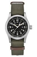 Hamilton Khaki Field Mechanical NATO Strap Watch, 38mm in Green/Black/Silver at Nordstrom