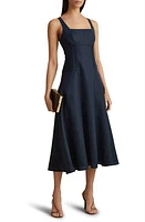 Reiss Etta Linen Fit & Flare Dress Navy at Nordstrom,