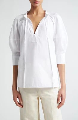 Max Mara Carpi Puff Sleeve Cotton Poplin Top Optical White at Nordstrom,