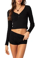 EDIKTED Rebekah Rib Long Sleeve Crop Top Black at Nordstrom,