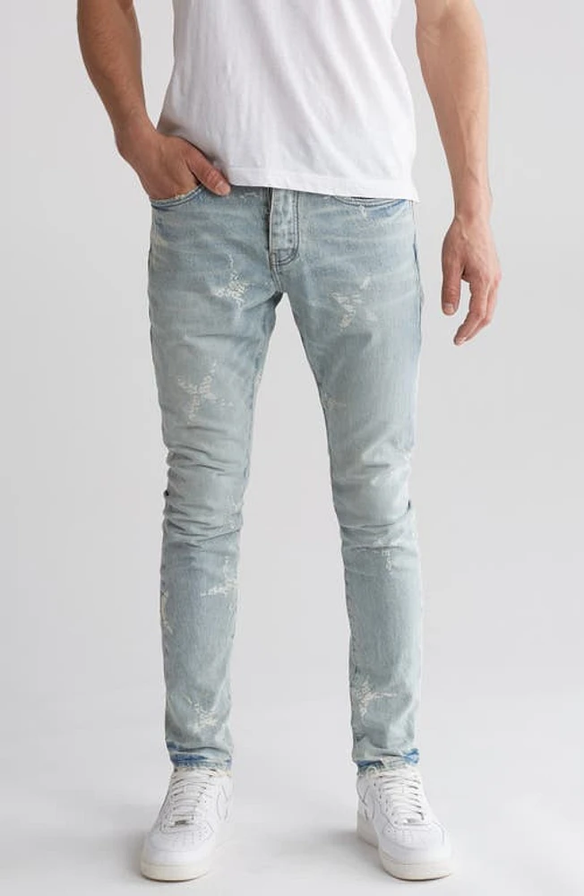 PURPLE BRAND Monogram Print Skinny Jeans Light Indigo at Nordstrom,