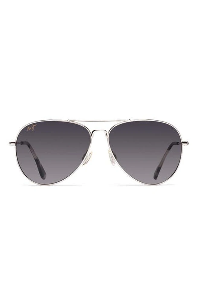 Maui Jim Mavericks 61mm Polarized Oversize Aviator Sunglasses in Silver/Neutral Grey at Nordstrom