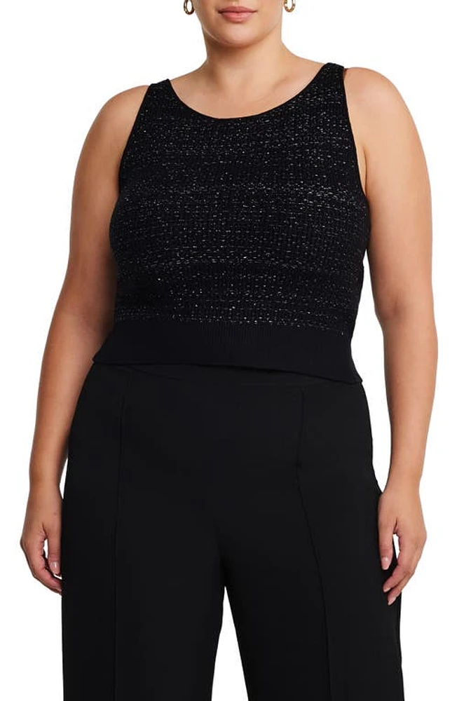 Estelle Abbey Metallic Tweed Sleeveless Top Black/Silver at Nordstrom,