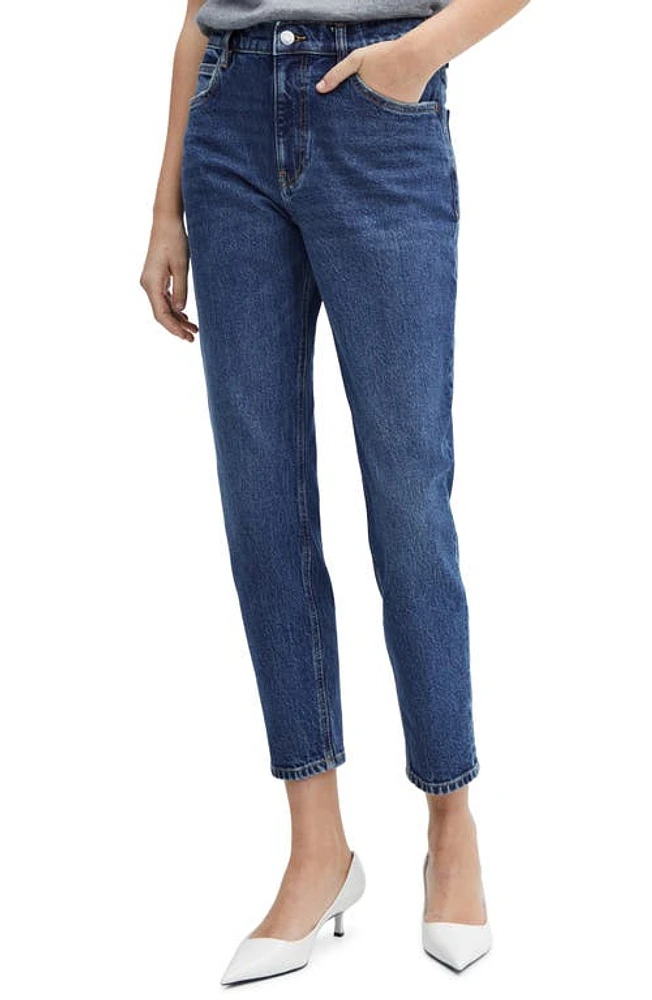 MANGO High Waist Ankle Mom Jeans Dark Blue at Nordstrom,