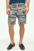 Brooks Brothers Plaid Patchwork Flat Front Cotton Madras Shorts Chambray Multi at Nordstrom,