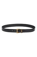 Saint Laurent Logo Snakeskin Embossed Leather Belt in Nero at Nordstrom, Size 70