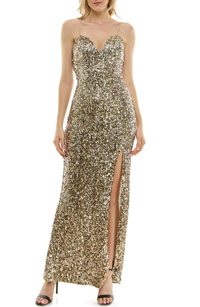 Speechless Sequin Sweetheart Neck Gown Bronze at Nordstrom,