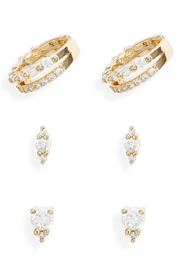 Nordstrom Set of 3 Cubic Zirconia Ear Cuffs & Stud Earrings in Clear- Gold at Nordstrom