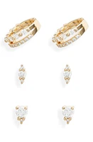 Nordstrom Set of 3 Cubic Zirconia Ear Cuffs & Stud Earrings in Clear- Gold at Nordstrom