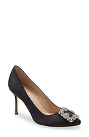 Manolo Blahnik Hangisi Crystal Buckle Pump Satin/Clear at Nordstrom