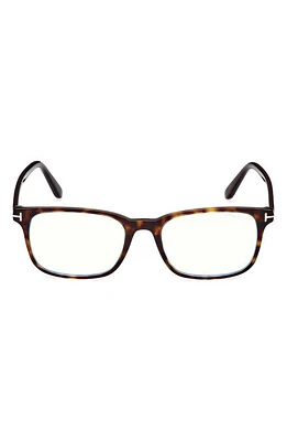 TOM FORD 51mm Square Blue Light Blocking Reading Glasses in Dark Havana at Nordstrom