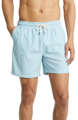 Stone Rose Retro Print Swim Trunks Turquoise at Nordstrom,