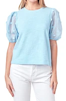 English Factory Embellished Sleeve Top Blue at Nordstrom,