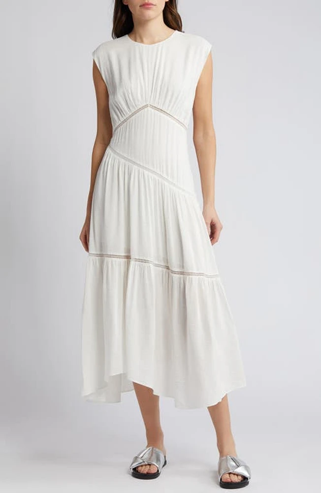 FRAME Lace Inset Handkerchief Hem Linen Blend Midi Dress at Nordstrom,