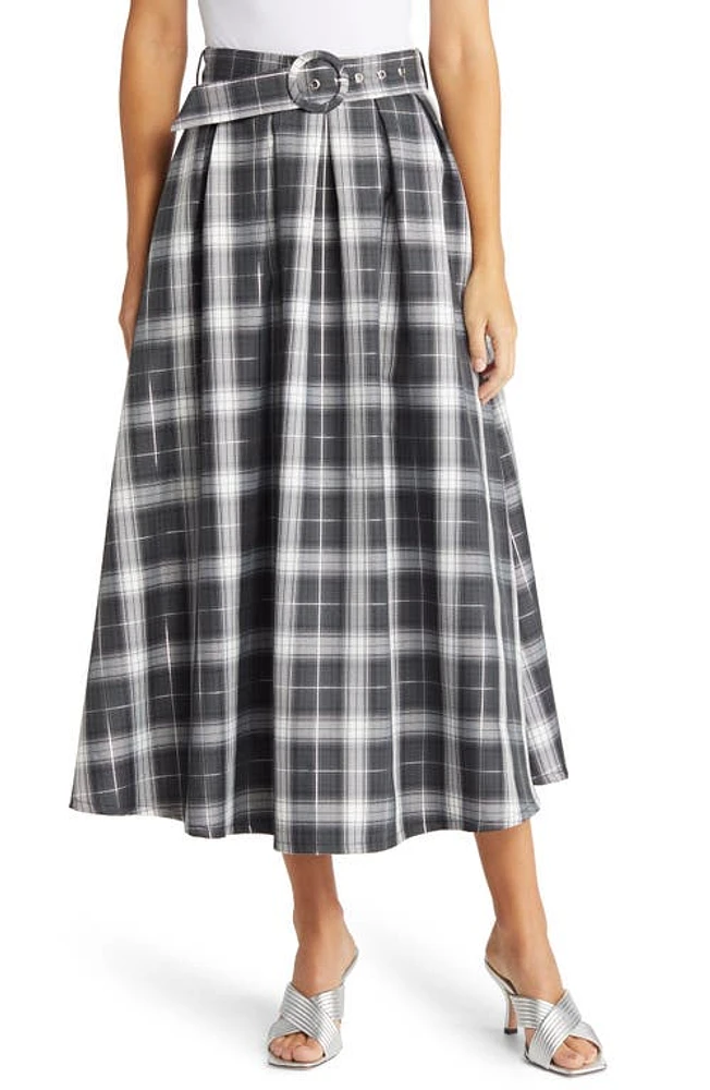 NIKKI LUND Olivia Plaid Belted Skirt Black at Nordstrom,