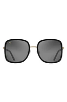 Maui Jim Pua 55mm Polarized Square Sunglasses in Black Gloss With Shiny Gold at Nordstrom