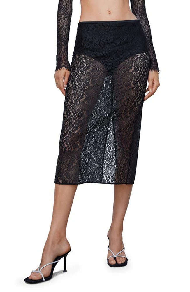 MANGO Lace Midi Skirt Black at Nordstrom,