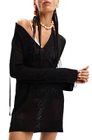 Desigual El Cairo Long Sleeve Cover-Up Dress Black at Nordstrom,